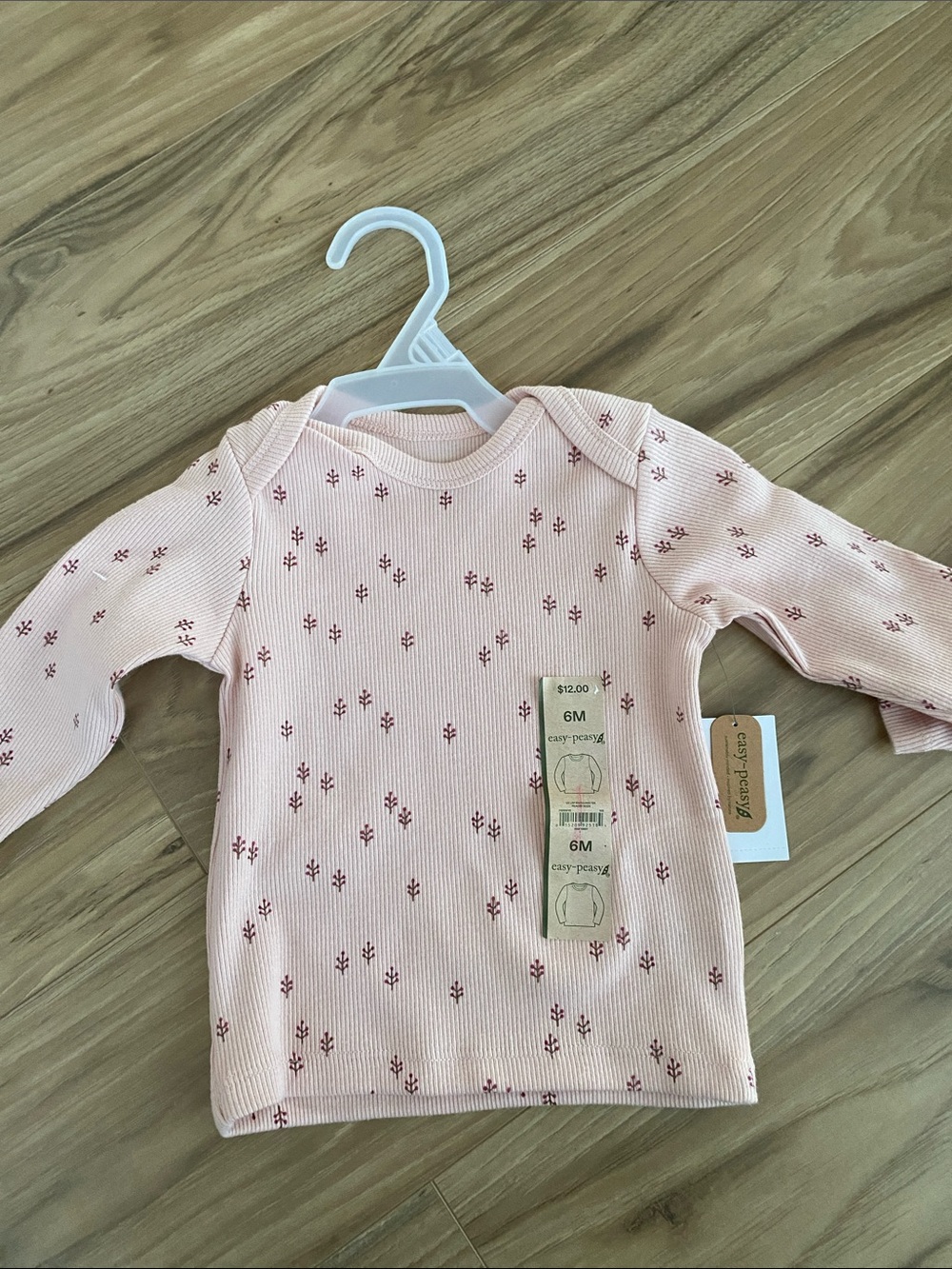 Baby Ribbed Long-Sleeve Top in Light Pink with Floral Print - 6M